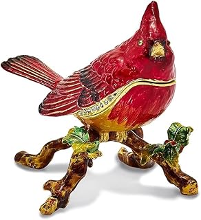 Diamond2Deal Crystals Gold-tone Enameled CHARLIE Red Cardinal Trinket Box