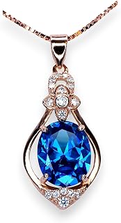 Rose Gold Blue Sapphire Necklace Sterling Silver 3 Ct Oval Large Blue Gemstone Sapphire Pendant #647