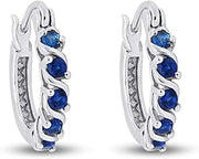 Dainty Hoop Earrings for Women with Round Cut Blue Sapphire Gemstone