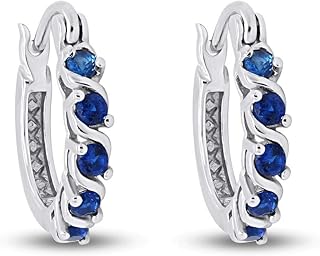Dainty Hoop Earrings for Women with Round Cut Blue Sapphire Gemstone