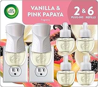 Air Wick Plug in Starter Kit, Vanilla & Pink Papaya,2 Warmers & 6 refills
