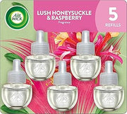 Air Wick Plug in Scented Oil Refill, 5 ct, Lush Honeysuckle and Raspberry, Air Freshener, Essential Oils, Spring Collection