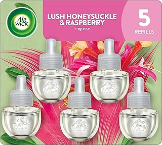 Air Wick Plug in Scented Oil Refill, 5 ct, Lush Honeysuckle and Raspberry, Air Freshener, Essential Oils, Spring Collection