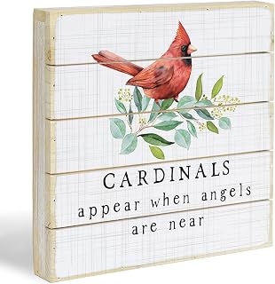 Cardinals Appear When Angels Are Near Wooden Sign, Rustic Sympathy Gift, Memorial Wall or Shelf Decor, 8 Inch
