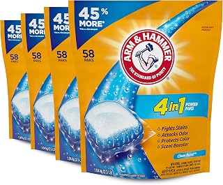 Arm & Hammer 4-in-1 Laundry Detergent Power Paks, Fresh, 58 Count (Pack of 4)