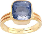 GEMS 15.25 Ratti A+ Natural Quality Gold Plated Neelam Blue Sapphire Unheated Adjustable Ring, Adjustable Ring for Women and Men, Gold Plated, ,