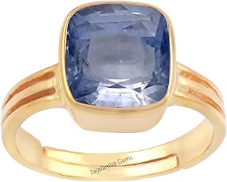 GEMS 15.25 Ratti A+ Natural Quality Gold Plated Neelam Blue Sapphire Unheated Adjustable Ring, Adjustable Ring for Women and Men, Gold Plated, ,