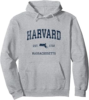 Harvard Massachusetts MA Vintage Sports Design Navy Print Pullover Hoodie