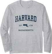 Harvard Massachusetts MA Vintage Sports Design Navy Print Long Sleeve T-Shirt