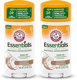 Arm & Hammer Essentials Deodorant - Made with Natural Deodorizers - Coconut Geranium - Free From Aluminum, Parabens & Phthalates, 2.5 oz (Pack of 2)