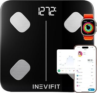 INEVIFIT Smart Body Fat Scale, Highly Accurate Bluetooth Digital Bathroom Body Composition Analyzer, Measures Weight, Body Fat, Water, Muscle, Visceral Fat & Bone Mass for Unlimited Users (Eco-Blk)
