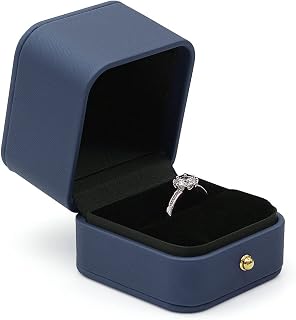 Engagement Ring Box Dusty Blue, Premium Leather Velvet Sapphire blue Portable Keepsake Jewelry Bearer Box for Proposal, Wedding, Ceremony, Anniversary, Gift