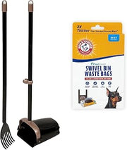 Arm & Hammer Pooper Scooper Swivel Bin & Rake Dog Poop Scooper with Petmate Heavy Duty Poop Bags 20 Count Refill Pack