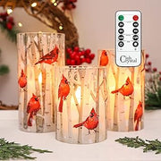 Crystal Club Christmas Flameless Candles with Remote, Cardinal Theme