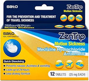 Sato ZenTrip Motion Sickness Tablets, Meclizine 25mg | 12 Tablets (1 Box)