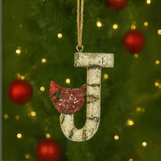 Cardinal Initial Letter J Resin Christmas Ornament