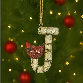 Cardinal Initial Letter J Resin Christmas Ornament