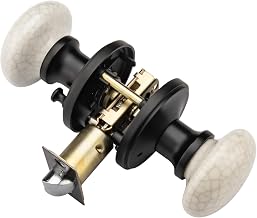 NCL White Door Knobs, Matte Black Keyless Door Handles, Porcelain Door Levers, Interior Bath Door Knob