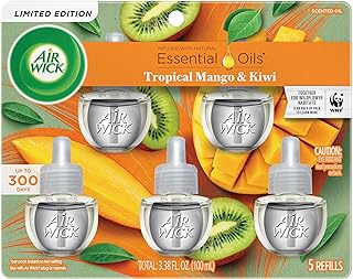 Air Wick Plug in Scented Oil Refill, 5 ct, Fresh Mango & Kiwi, Air Freshener, Essential Oils, Spring Collection