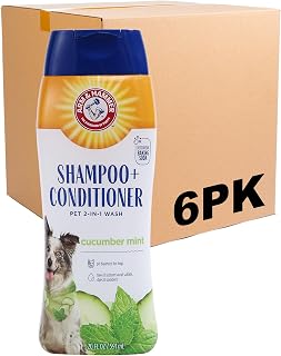 Arm & Hammer 2-in-1 Dog Shampoo and Conditioner, Cucumber Mint, 20 Oz, 6-Pk