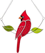 Red Cardinal Stained Glass Suncatcher, Christmas Window Hanging Bird Gift