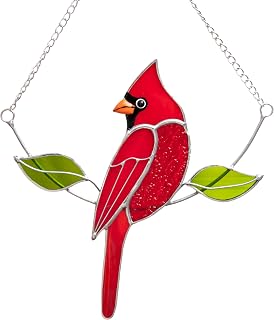 Red Cardinal Stained Glass Suncatcher, Christmas Window Hanging Bird Gift