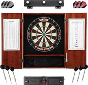 Viper AIM 360 Dartboard, Metropolitan Cinnamon Cabinet, Throw Line Light, Dartboard Lights, and Darts with Spare Flights