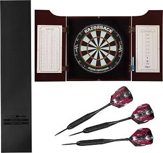 Viper Razorback Sisal Dartboard, Hudson Mahogany Cabinet, Padded Dart Mat & Black Mariah Steel Tip Darts