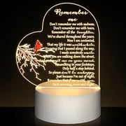Memorial Night Light, Acrylic Heart, Red Cardinal Bird Style