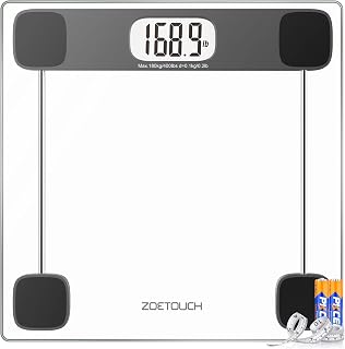 Scale for Body Weight, Accurate Bathroom Scales, Digital Weighing Machine for People, 400lb Capacity, LCD Display, Step-On Technology, Tempered Glass, Measuring Tape Included