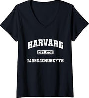 Womens Harvard Massachusetts MA vintage state Athletic style V-Neck T-Shirt