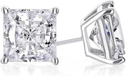 18K White Gold Plated Created White Sapphire CZ Princess Cut Stud Earrings For Women, 1 CT White Push Back Jewelry Gift