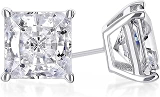 18K White Gold Plated Created White Sapphire CZ Princess Cut Stud Earrings For Women, 1 CT White Push Back Jewelry Gift