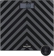 Salter Digital Bathroom Scale - Electronic Digital Bodyweight Scale, Black Chevron Glass Platform, 180kg/28st 8lb, LCD Large Display, Step On Instant Accurate Readings, Slim Storage, Includes Battery