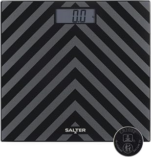 Salter Digital Bathroom Scale - Electronic Digital Bodyweight Scale, Black Chevron Glass Platform, 180kg/28st 8lb, LCD Large Display, Step On Instant Accurate Readings, Slim Storage, Includes Battery