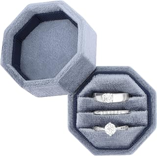 Velvet Ring Box - Square 3 Slots, Premium Wedding & Engagement Proposal Ring Bearer Box (Sapphire Blue)