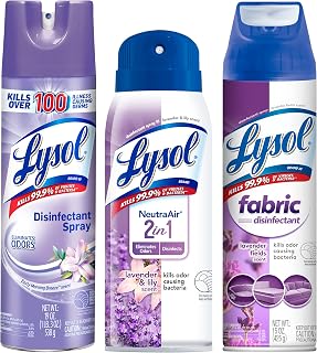 Lysol Disinfecting Spray, Early Morning Breeze 19oz Neutraair 2 in 1 Air Freshener and Disinfectant Spray, Lavender & Lily 10oz Fabric Disinfectant Spray, Lavender Fields 15oz
