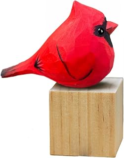 Hand Carved Painted Bird Statues - Wooden Cardinals for Home Decor, Housewarming, Birthday, Christmas
