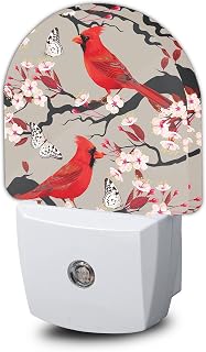 Red Cardinal Night Light,Blooming Cherry Night Lights Plug into Wall for Boys Girls Bedroom Decorative Half Round Nightlight Led Lamp 0.5W Sleep Friendly