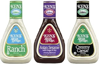 Ken's Steak House Creamy Caesar, Ranch, Asian Sesame Dressing Variety Pack,16 FL OZ. (Count of 3)