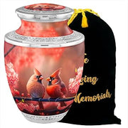 Personalized Medallion Elegant Cardinal Cremation Urns for Adults - 200lbs Burial Urns - Handcrafted Funeral Decorative Urns with Velvet Bag (Cardinal Couple No Medallion, Adult Urn)