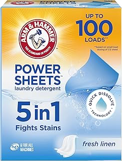 Arm & Hammer 5-in-1 Power Sheets Laundry Detergent, Fresh Linen, 50 Count