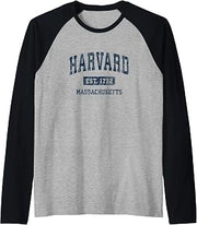 Harvard Massachusetts MA Vintage Athletic Sports Design Raglan Baseball Tee