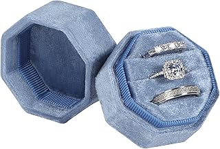 Velvet Ring Box,3 Slots Octagon Jewelry Ring Gift Box Vintage Ring Display Holder Case for Wedding Ceremony Proposal Engagement (Sapphire blue)
