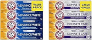 Arm & Hammer Advance White Toothpaste, Clean Mint Flavor, Stain Defense Technology, 6.0oz (4-Pack) & Complete Care Toothpaste, Fresh Mint Flavor, Whole Mouth Protection, 6.0oz (4-Pack)