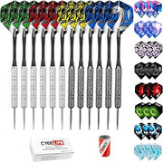 CyeeLife 12pcs Steel Tip Darts Set Nylon Shafts PET Flights Sharpener