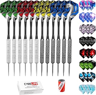 CyeeLife 12pcs Steel Tip Darts Set Nylon Shafts PET Flights Sharpener