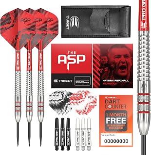 Target Darts Nathan Aspinall Tungsten Steel Tip Darts Set - 9 Pro Grip Shafts - 9 Pro Ultra Flights – Dart Wallet - Dart Counter App Coupon Bundle
