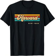 Vintage Sunset Stripes Harvard, New York T-Shirt