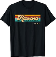 Vintage Sunset Stripes Harvard, Iowa T-Shirt
